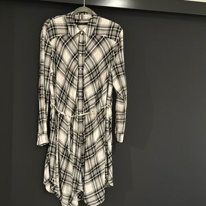 All Saints flannel shirt dress black & white with own belt worn 1 x